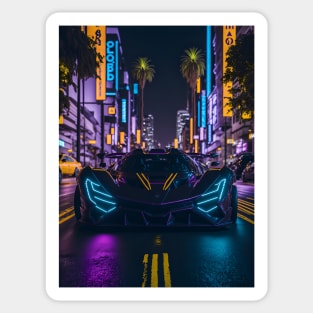 Dark Neon Sports Car in Beach Neon City Sticker